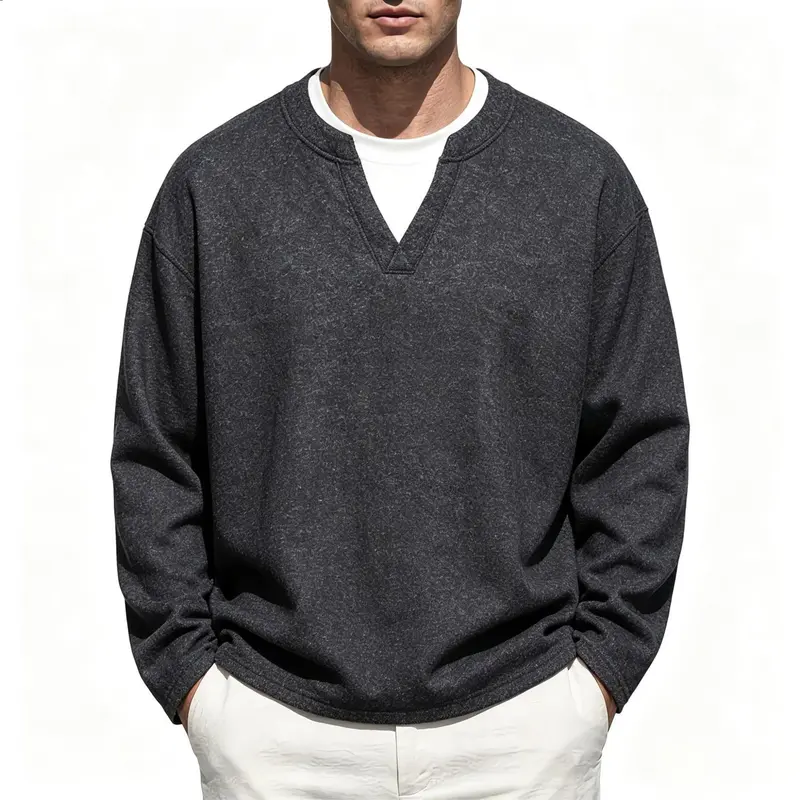 Herren Oversize Sweatshirt mit V-Ausschnitt und melierter Struktur Drune