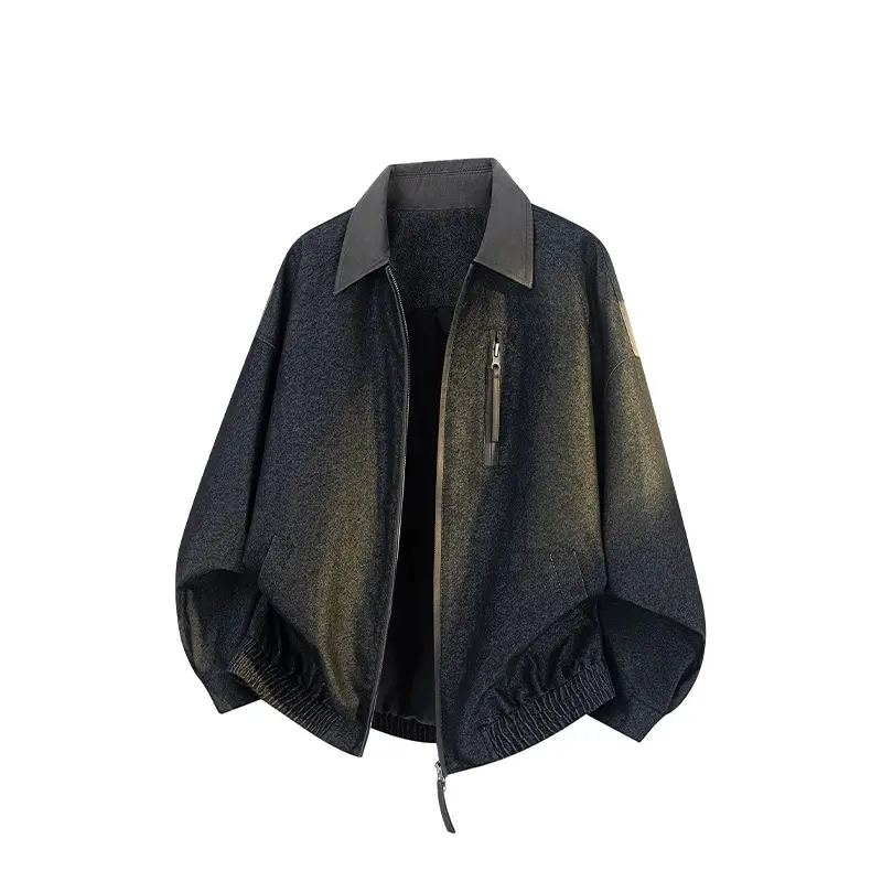 Herren Oversize-Übergangsjacke aus Wollmix mit Hemdkragen, Brust‑Zipper & elastischem Saum Drune