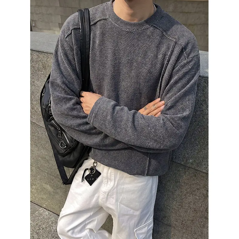 Herren Oversize Waffelstrick-Pullover mit Rundhalsausschnitt Drune