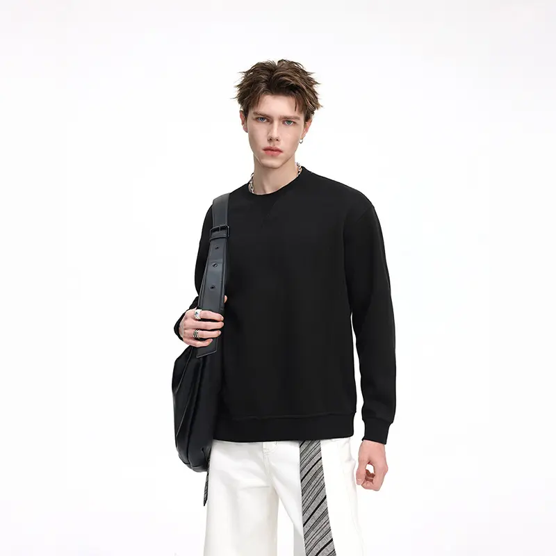 Herren Oversize Waffelstrick-Sweatshirt mit Rundhals, verlängertem Rückensaum und gerippten Bündchen Drune