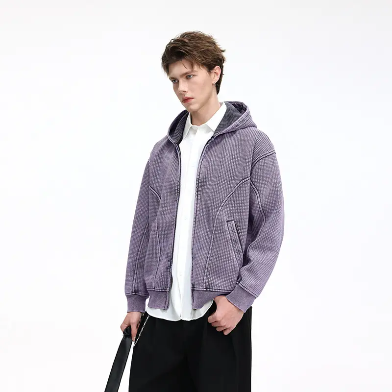 Herren Oversize-Waffelstruktur-Kapuzenjacke mit durchgehendem Reißverschluss Drune