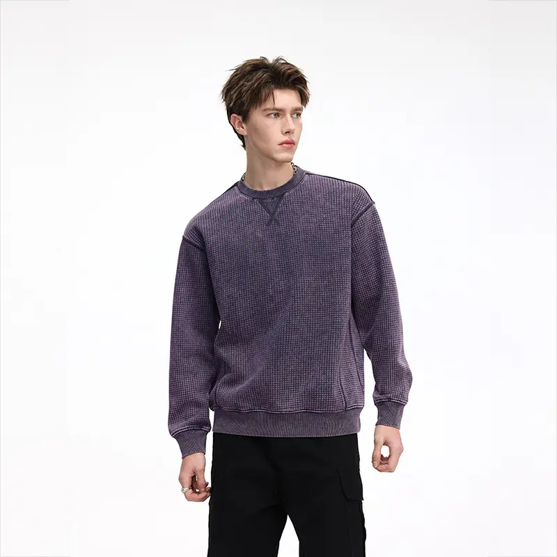 Herren Oversize-Waffelstruktur-Sweatshirt mit Rundhals und gerippten Bündchen Drune