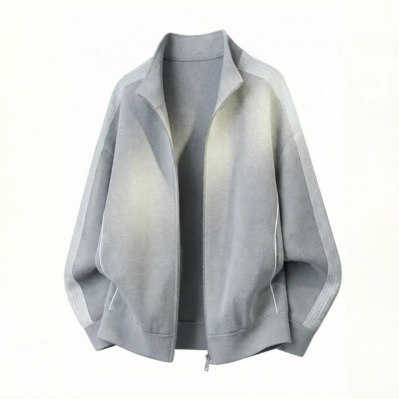 Herren Oversize-Zipjacke aus Fleece mit Stehkragen und strukturierten Ärmeleinsätzen Drune