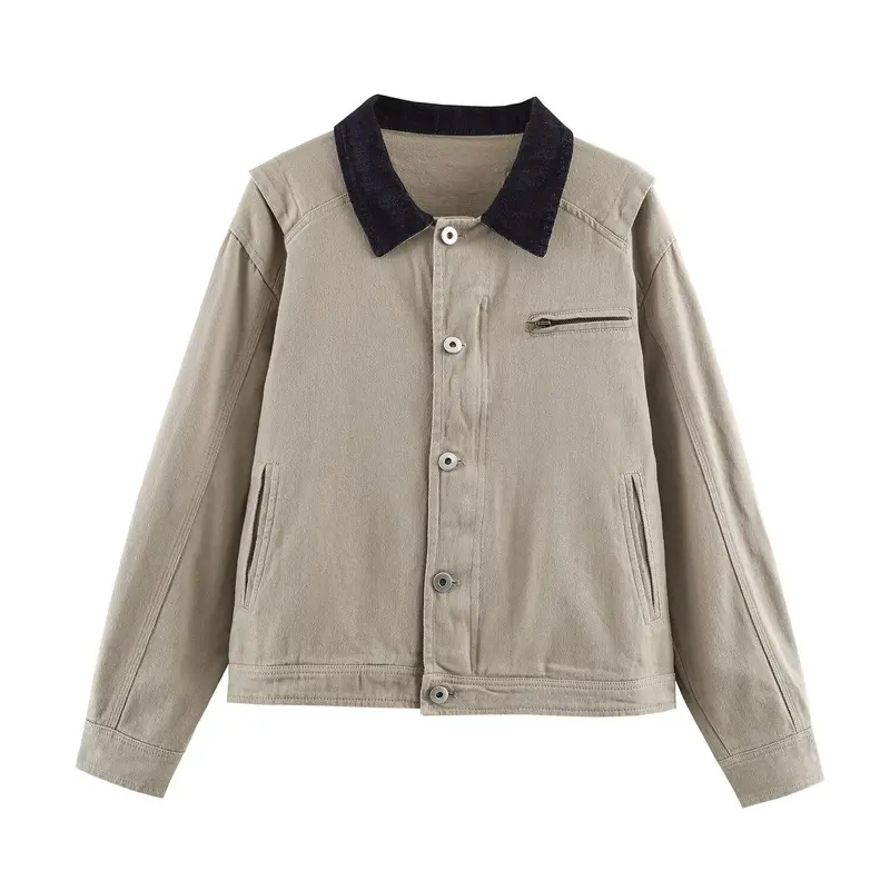 Herren Oversized Canvas-Jacke mit Cordkragen, Knopfverschluss und verdeckter Brusttasche Drune