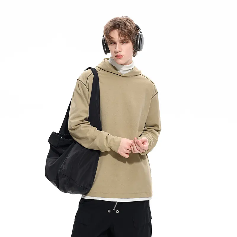 Herren Oversized Kapuzenpullover aus schwerer Baumwollmischung mit Kontrastnähten und Raglanärmeln Drune