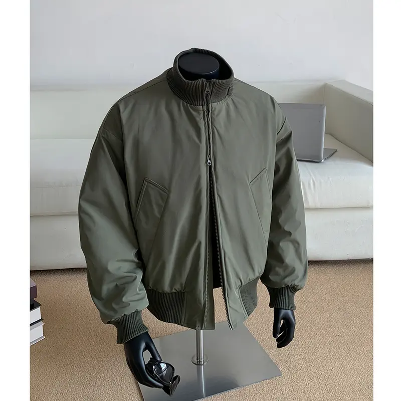 Herren Oversized Stepp-Bomber mit hoher Rippenkragenkonstruktion und verdecktem Reißverschluss Drune