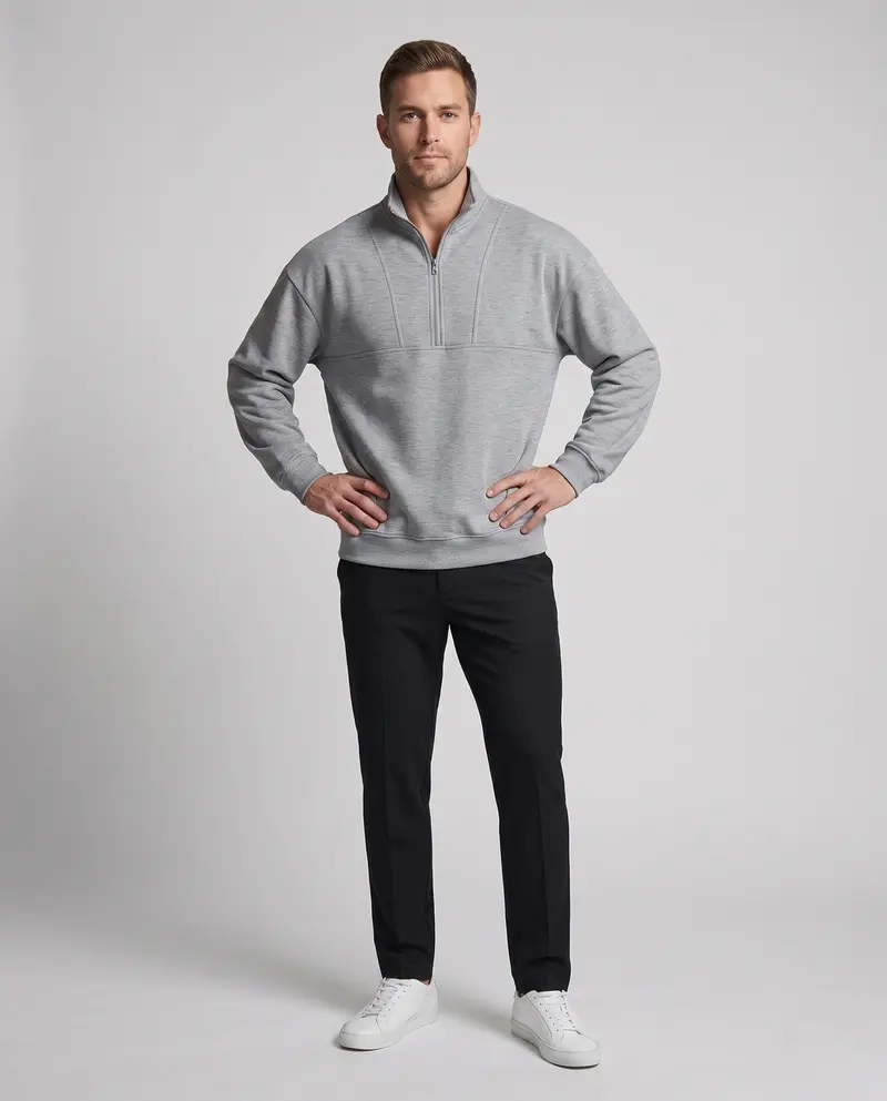 Herren Oversized Sweatshirt mit halbem Reißverschluss, Stehkragen und Raglanärmeln