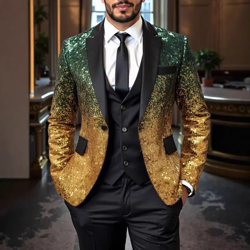 Herren Pailletten‑Sakko mit Satin‑Schalkragen und tailliertem Schnitt Drune
