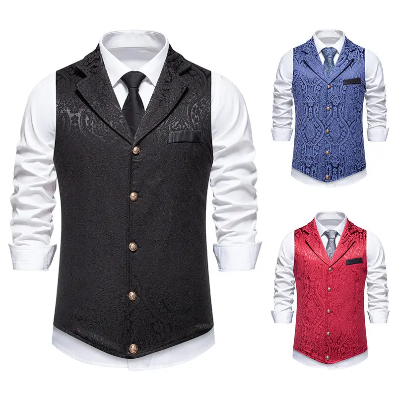 Herren Paisley-Jacquard Weste mit Schalkragen, tailliertem Schnitt und Zierknöpfen Drune
