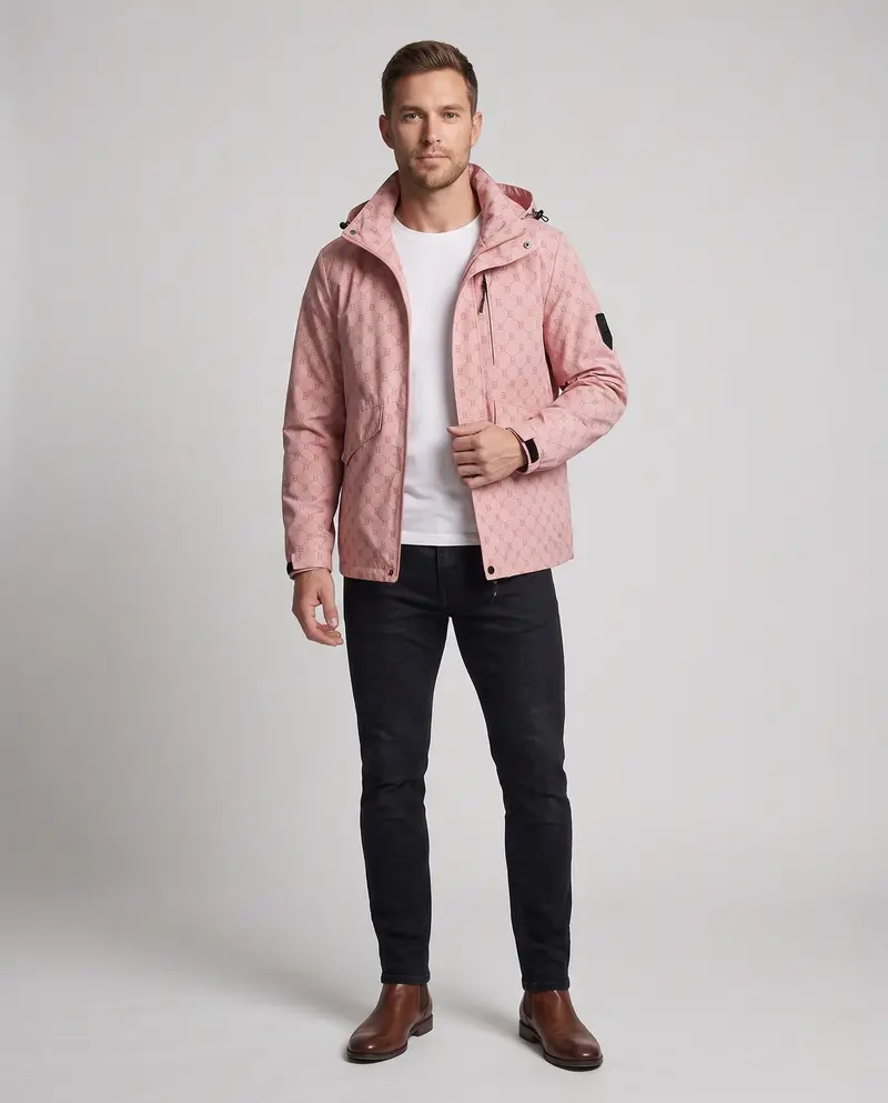 Herren Parka mit Kapuze aus wasserabweisendem Nylonmix mit Allover-Monogramm und Multifunktionstaschen Drune