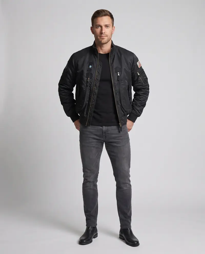 Herren-Pilotjacke im Utility-Look mit Taschenärmel und Patches Drune