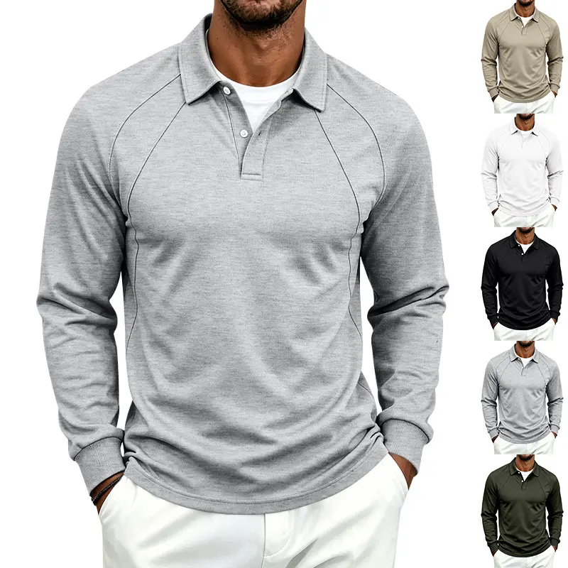 Herren Polo-Sweatshirt mit Raglanärmeln, Halbknopfleiste und Rippbündchen Drune