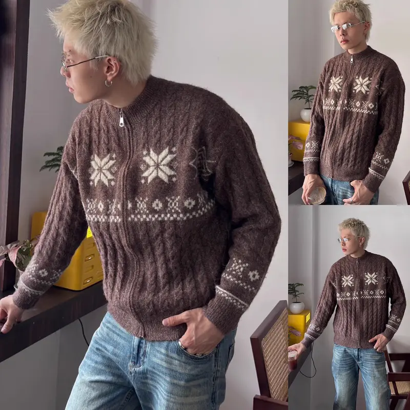 Herren Pullover mit Zipper und geometrischem Muster Drune