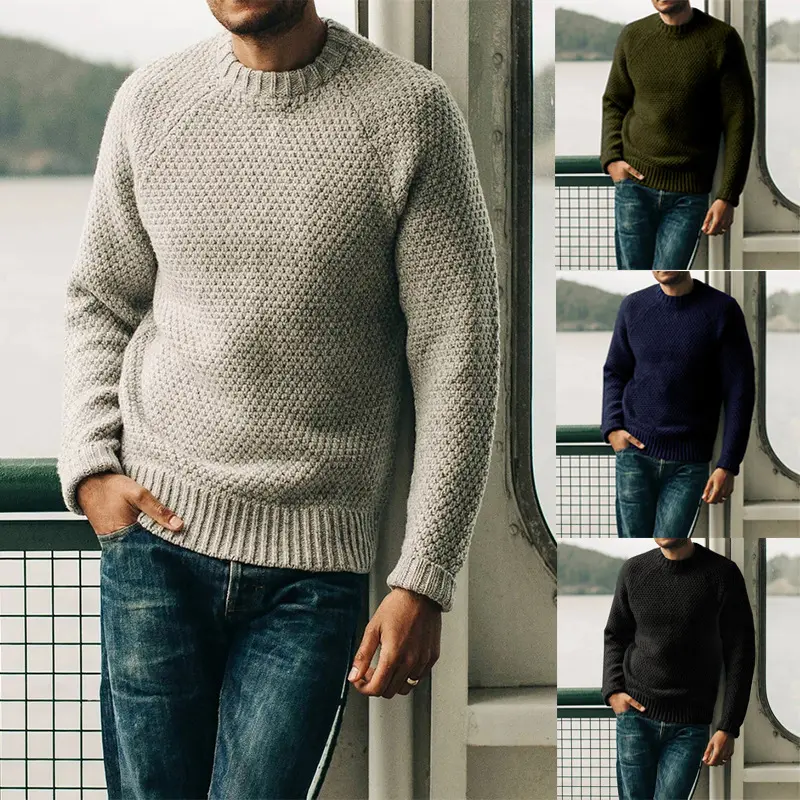 Herren Raglan-Strukturpullover mit Wabenstruktur und Rippbündchen Drune