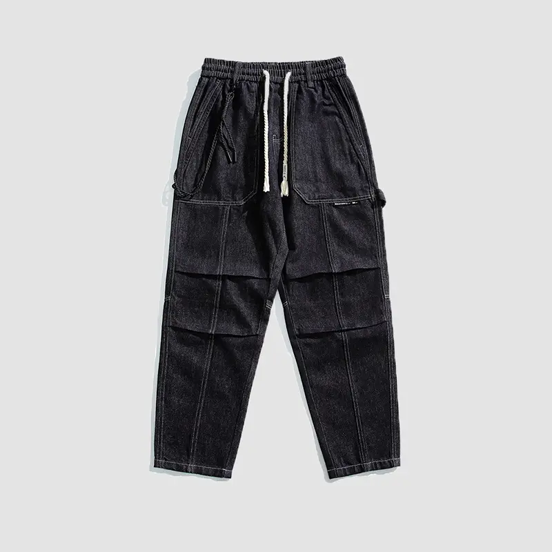 Herren Relaxed Denim-Cargohose mit elastischem Bund und verstärkten Kniepaneelen Drune