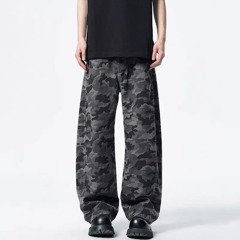 Herren Relaxed-Fit Camouflage-Denimhose mit extra weitem Bein Drune