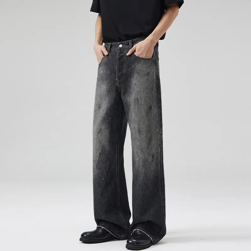 Herren Relaxed‑Straight Denim-Jeans mit Vintage-Waschung und verlängertem Saum Drune