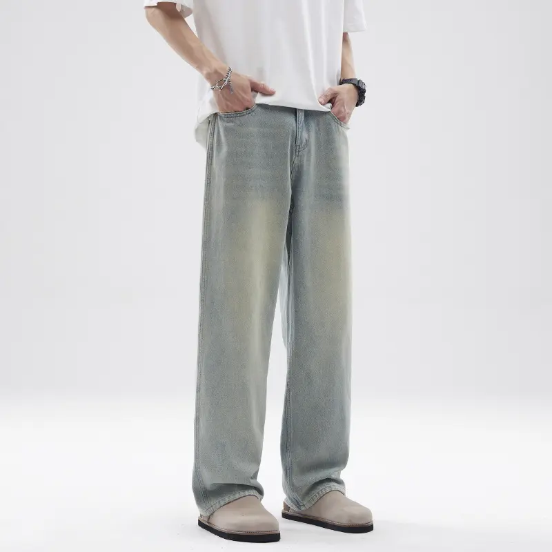 Herren Relaxte Vintage-Denim-Hose im geraden Oversize-Schnitt mit soften Fade-Zonen Drune