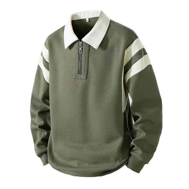 Herren Retro-Sportliches Rugby-Pulli mit halbhohem Reißverschluss und kontrastierendem Hemdkragen Drune