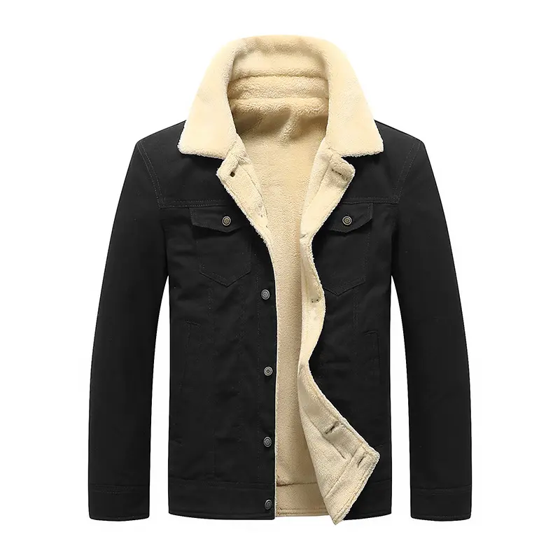 Herren Robust geschnittene Canvas-Truckerjacke mit vollem Sherpa-Innenfutter und Pattentaschen Drune