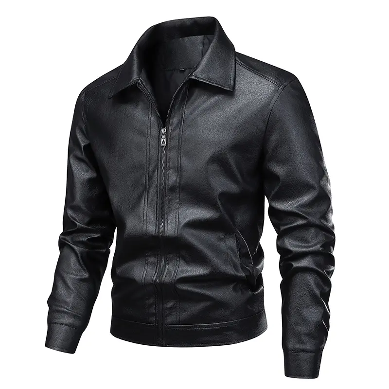 Herren Schlanke Kunstleder-Hemdblouson mit verdeckter Reißverschlussfront & elastischem Saum Drune