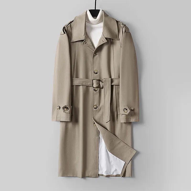 Herren Schlichter Twill-Trenchcoat mit verstellbarem Taillengürtel und Schulterpatten Drune