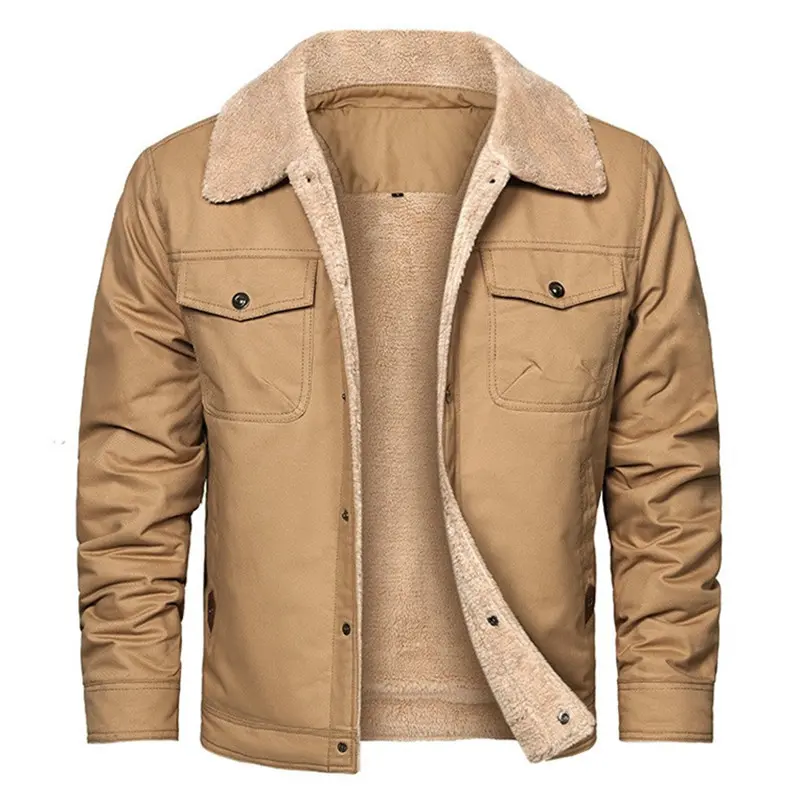 Herren Sherpa-gefütterte Canvas-Truckerjacke mit Thermofutter und Brusttaschen Drune
