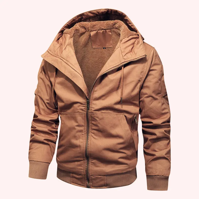 Herren Sherpagefütterte Kapuzen-Canvasjacke mit Thermoisolierung und Rippbündchen Drune