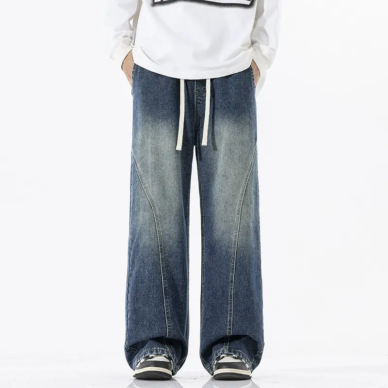 Herren Skulpturale Baggy-Denimhose mit tiefem Schritt und abgerundetem Saum Drune
