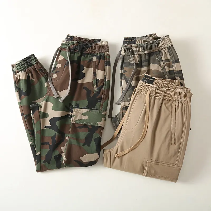 Herren Slim-Fit Cargohose im Tarnmuster mit elastischem Tunnelzugbund und verstärkten Knien Drune