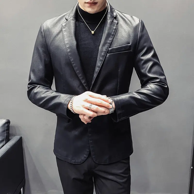 Herren Slim-Fit Lederblazer mit taillierter Silhouette und klassischem Reverskragen Drune