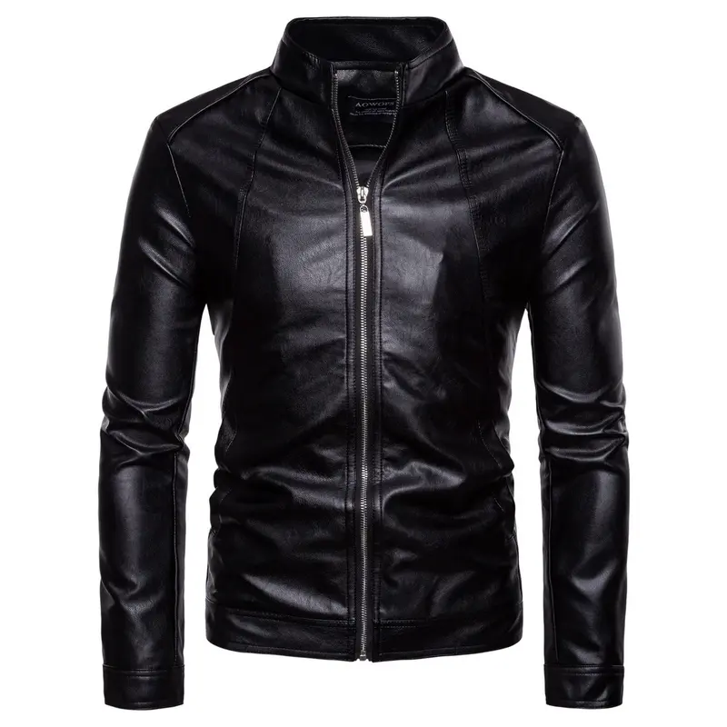 Herren Slim-Fit Lederoptik-Jacke mit Stehkragen, Ziernähten und durchgehendem Reißverschluss Drune
