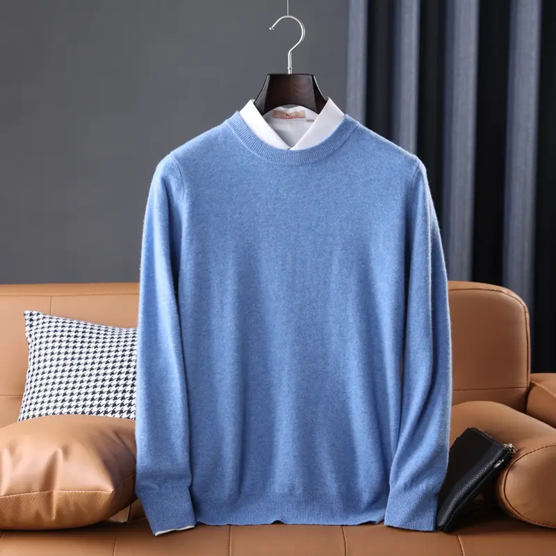 Herren Slim-Fit Rundhalspullover aus feinem Kaschmir-Mix mit dezenter Rippenkante Drune