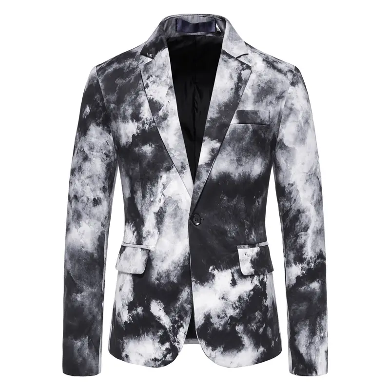 Herren Slim-Fit Sakko mit Aquarell-Print und Ein-Knopf-Verschluss Drune