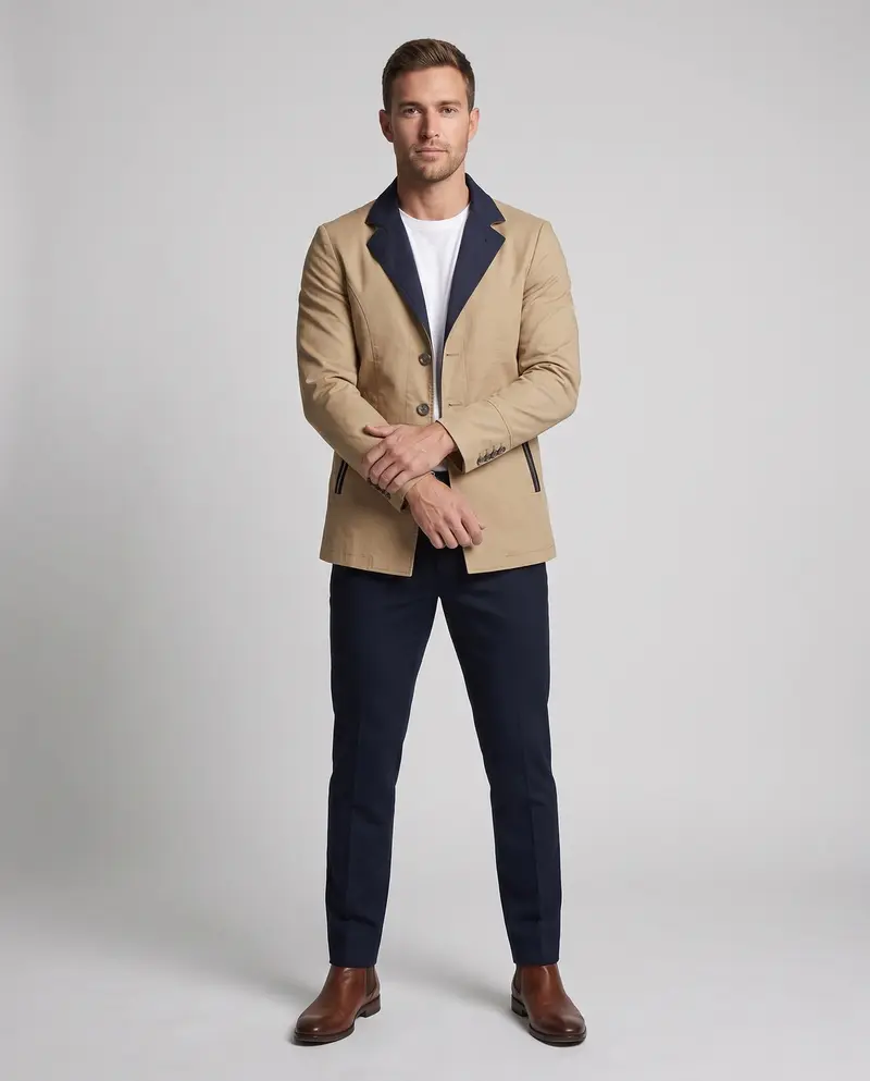 Herren Smart-Casual Kurzjacke mit Kontrastkragen, Reißverschlusstaschen und gemustertem Futter
