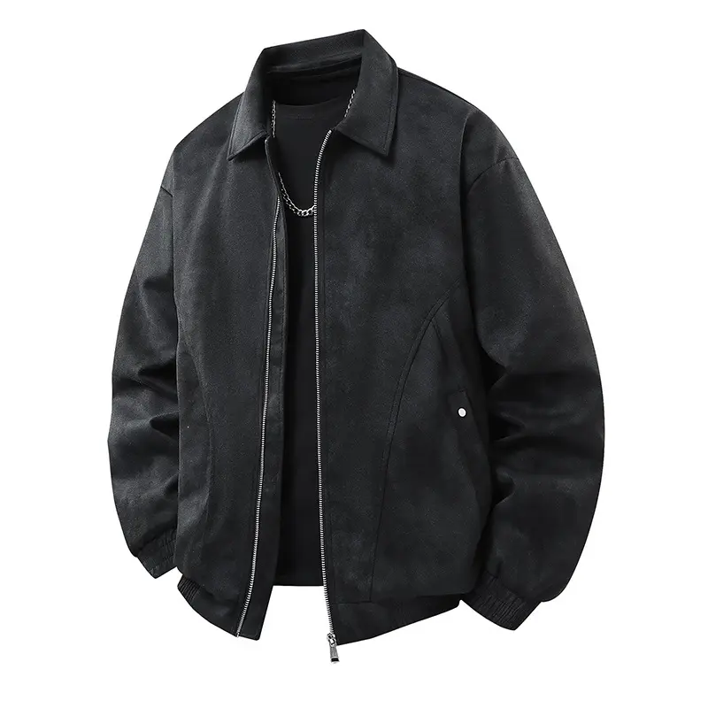 Herren Smarter Overshirt‑Bomber in Veloursleder‑Optik mit Zwei‑Wege‑Metallreißverschluss Drune