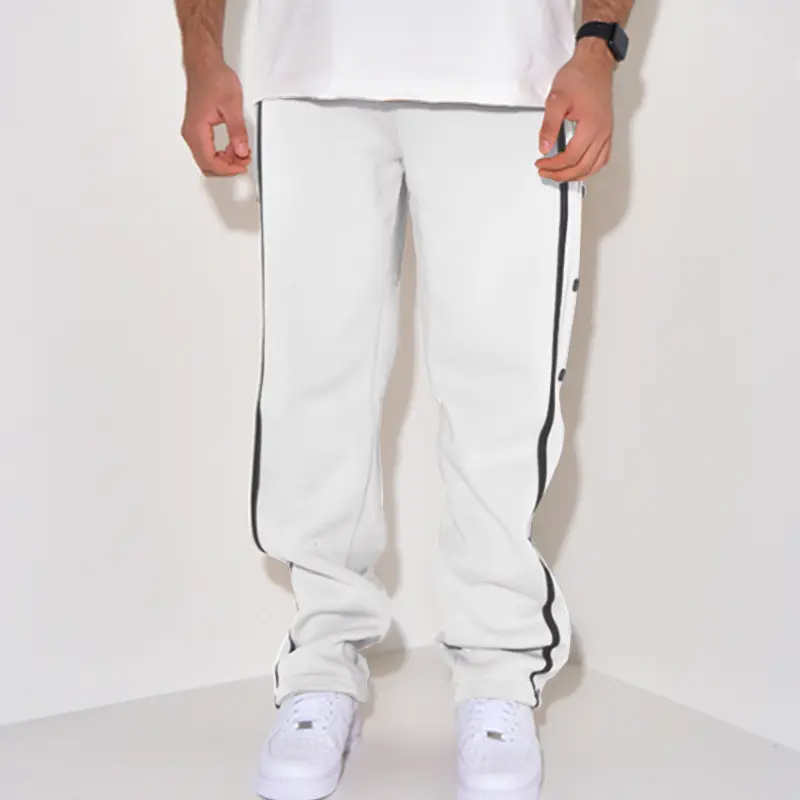Herren Snap-Trackhose mit seitlichem Kontraststreifen, Druckknopf-Leiste und elastischem Bund Drune