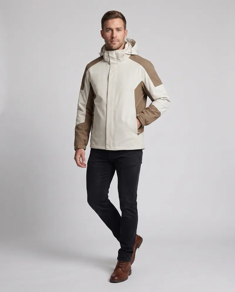 Herren Softshell Outdoorjacke mit verstellbarer Kapuze, wind- und wasserabweisend, verstärkte Einsätze