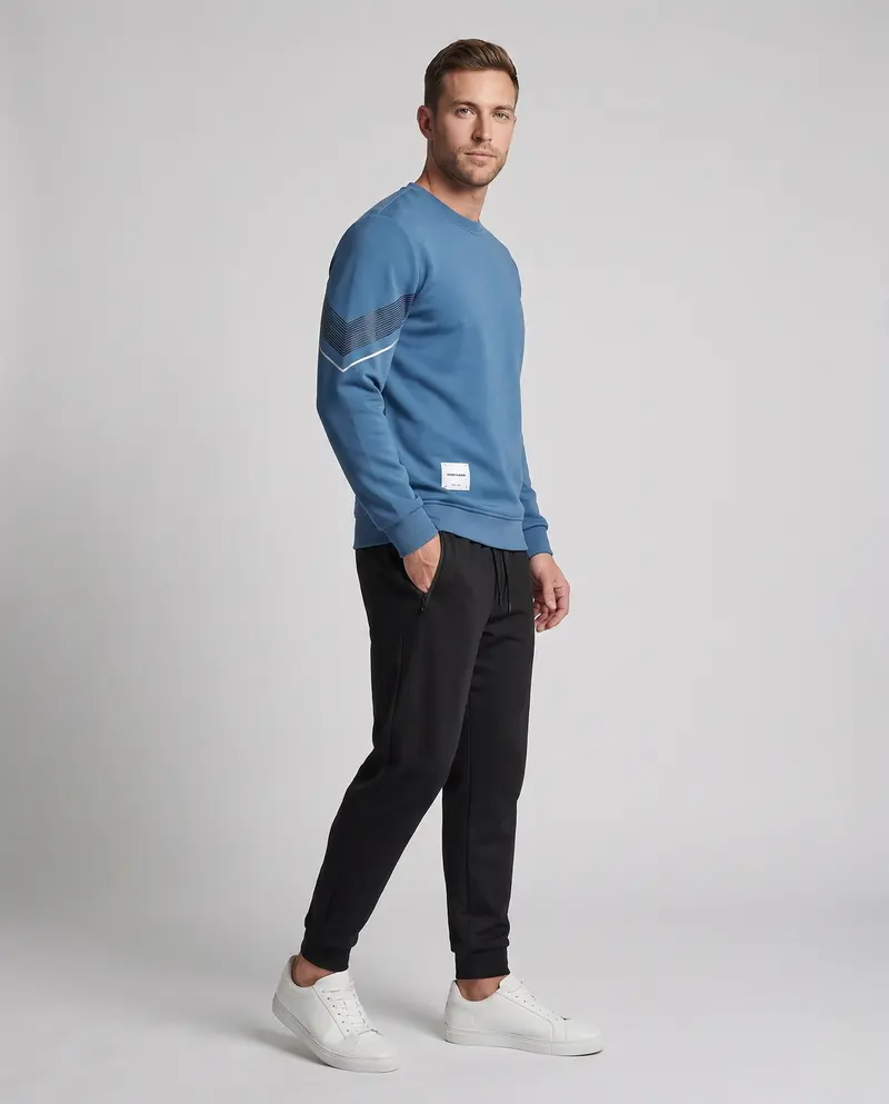 Herren Sportanzug-Set mit Rundhals-Sweatshirt, elastischem Kordelzugbund und Reißverschlusstaschen