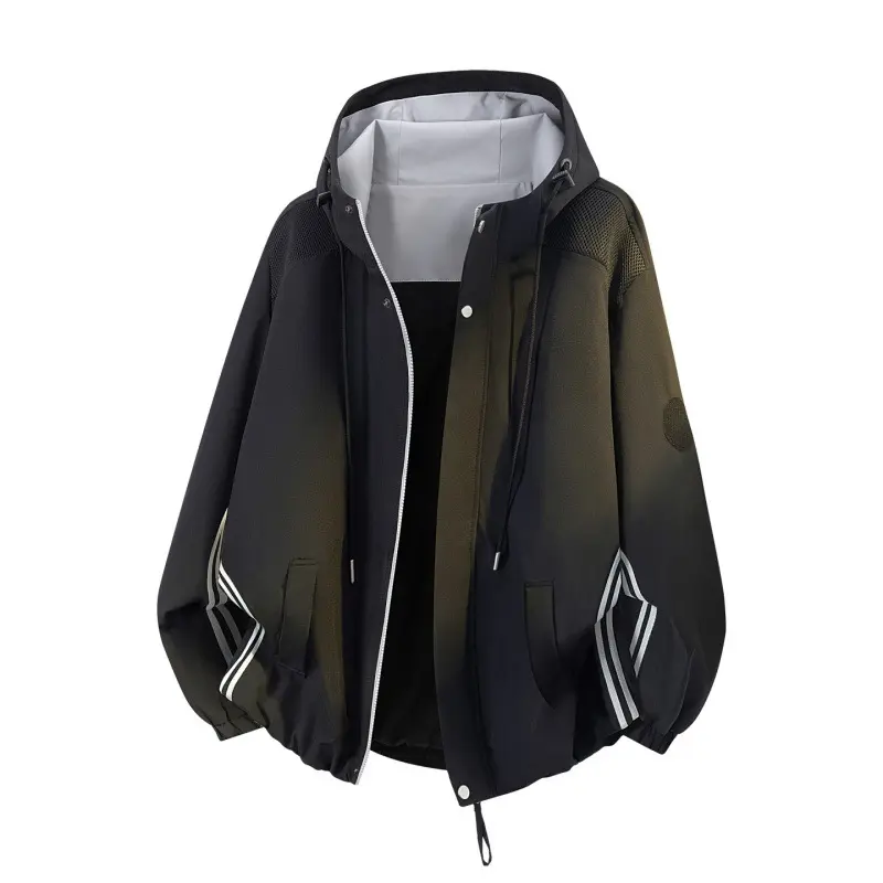 Herren Sportlich-urbane Oversize Windbreaker-Jacke mit Kapuze, reflektierenden Einsatzstreifen und elastischem Saum Drune