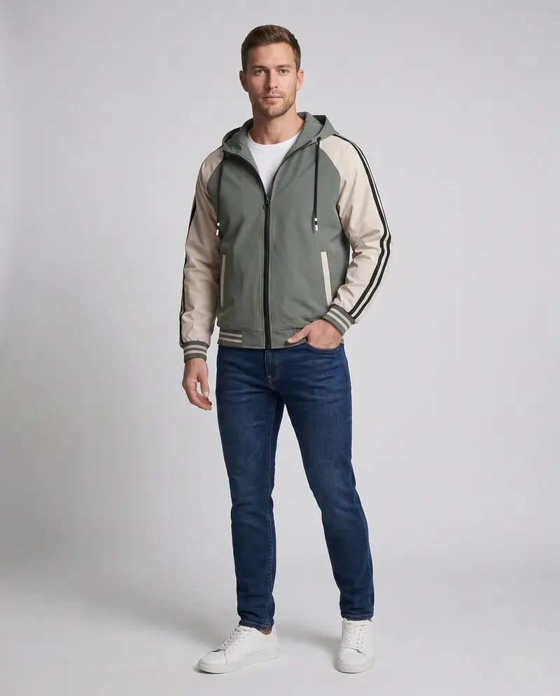 Herren Sportliche Kapuzenjacke mit Farbblockdesign Drune