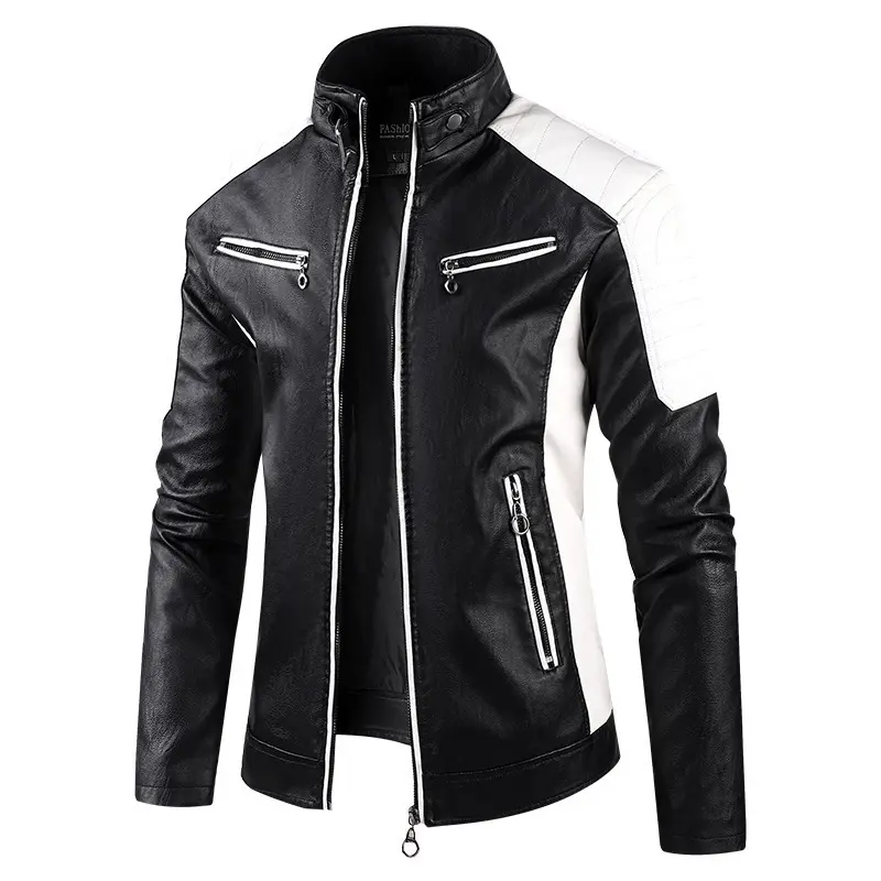 Herren Sportliche Kunstlederjacke mit hohem Kragen Drune