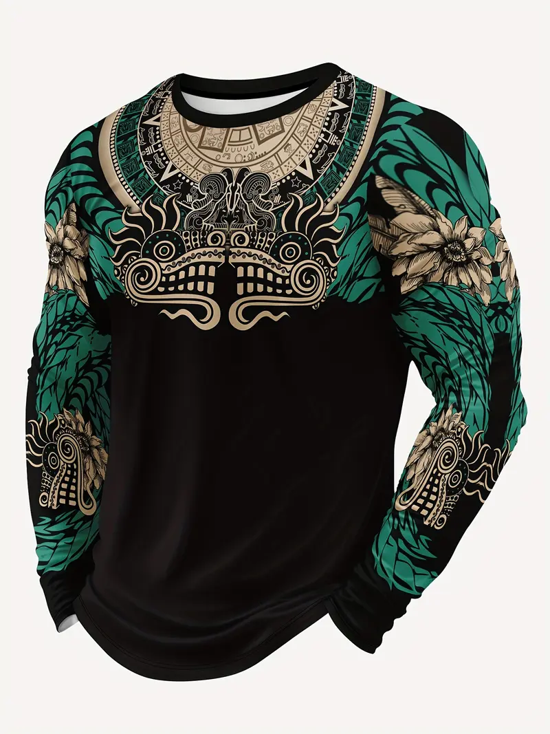Herren Sportliche Langarmshirt mit einzigartigem Aztekenmotiv Drune