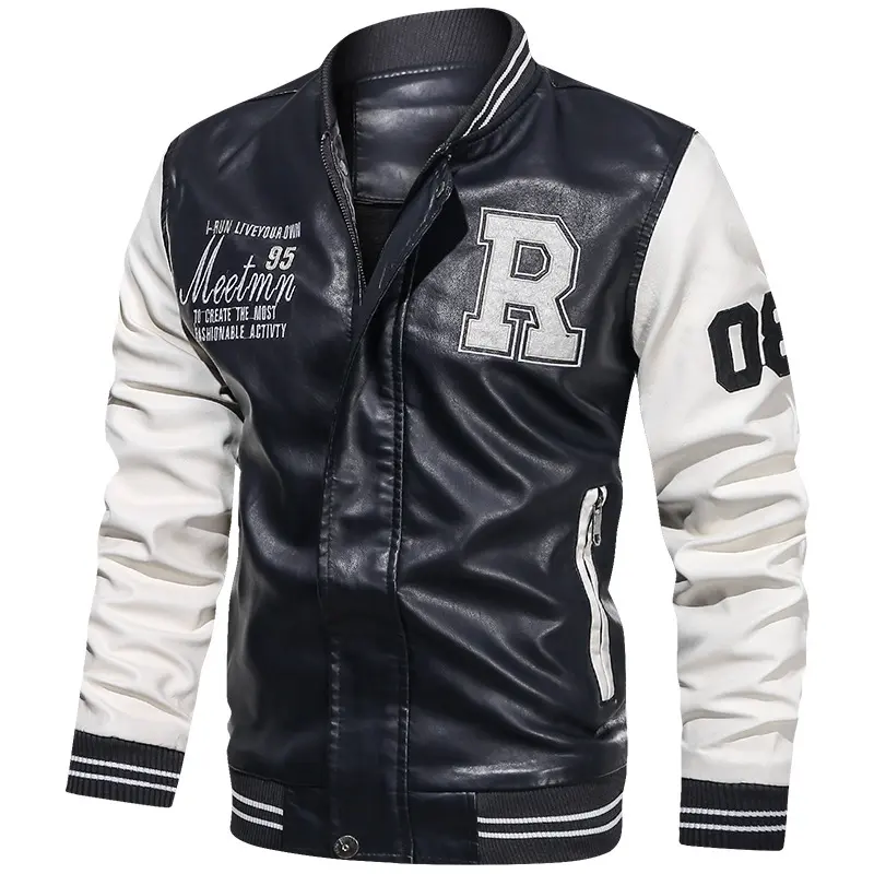 Herren Sportliche Lederjacke im College-Stil Drune