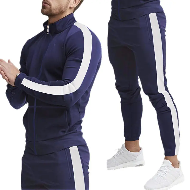 Herren Sportlicher Tapered-Trainingsanzug im Retro-Streifen-Look mit Stehkragen Drune