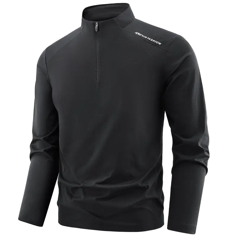 Herren Sportliches Langarm-Halbzip-Laufshirt mit Stehkragen und Funktionsmaterial Drune