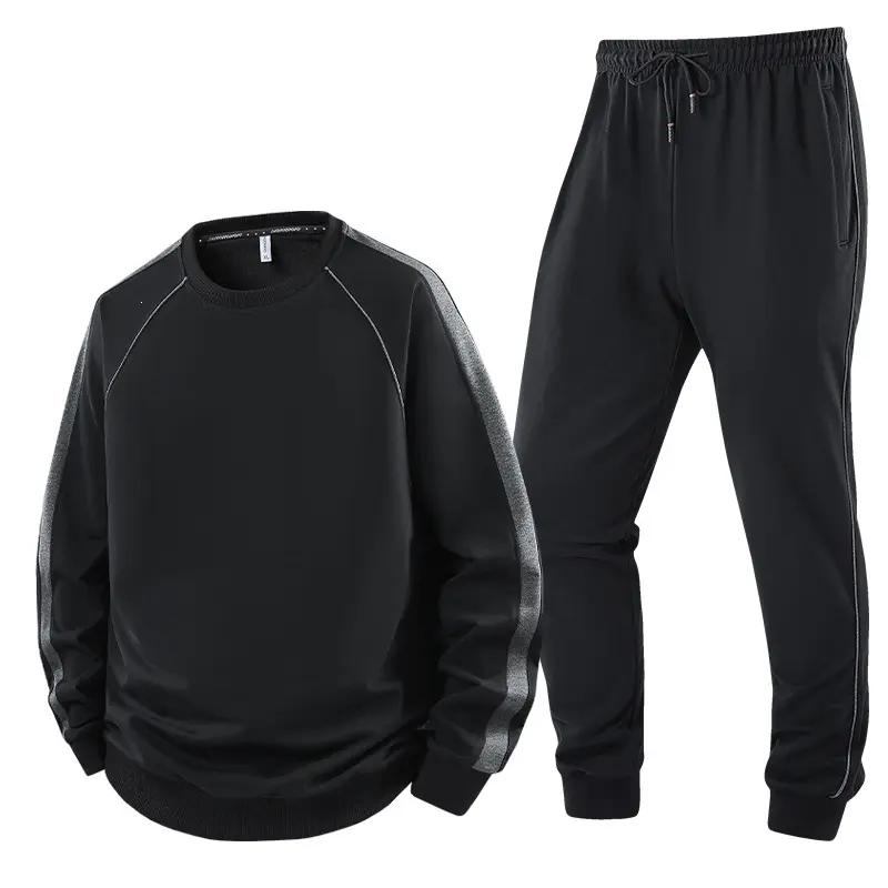 Herren Sportliches Trainingsanzug-Set aus French-Terry mit seitlichen Kontraststreifen, Rundhalsausschnitt & tapered Jogginghose Drune