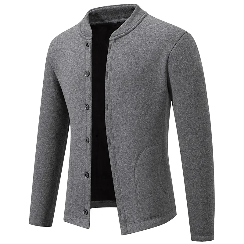 Herren Stehkragen-Strickjacke mit Knopfleiste und leichtem Wollmix Drune