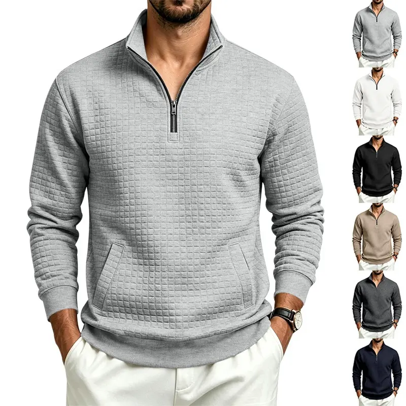 Herren Stehkragen-Sweatshirt mit Halbzip und gesteppter Waffelstruktur Drune