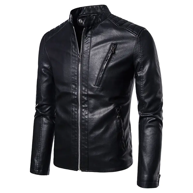 Herren Stilvolle Lederjacke mit Stehkragen Drune